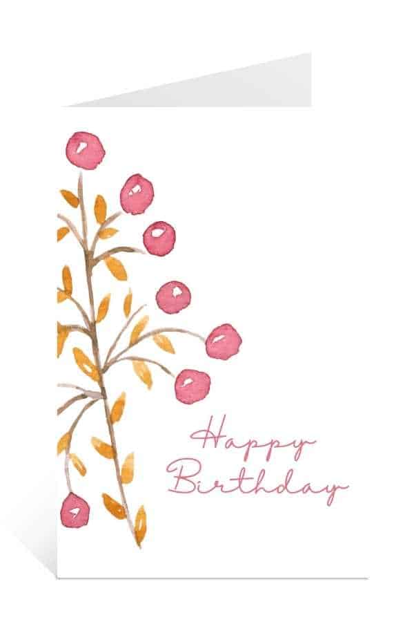 Romantic floral birthday cards to print for free with iImple Pink Flowers