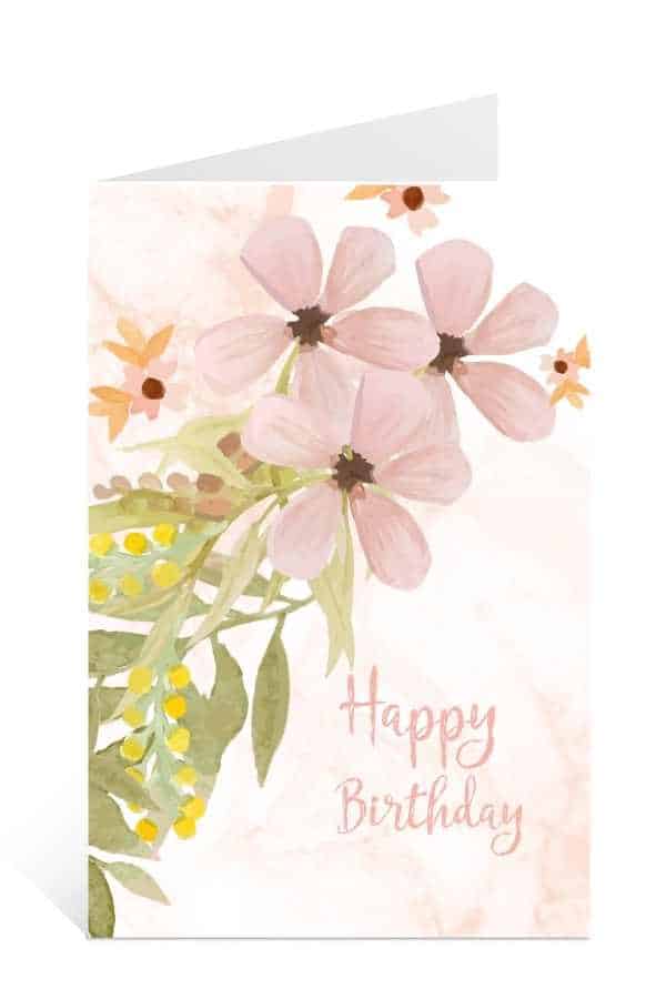 Romantic floral birthday cards to print for free with Watercolor Pink Flowers